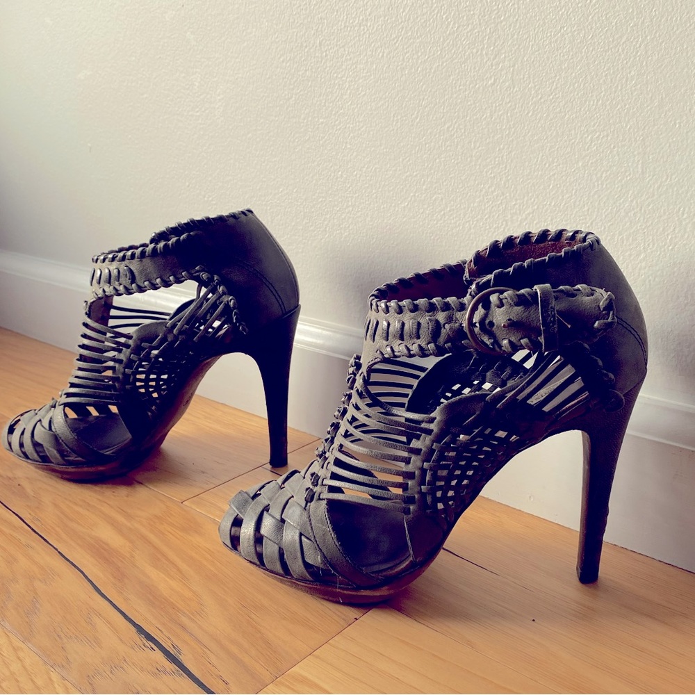 All Saints Booties sz 38 4 inch heel gray leather